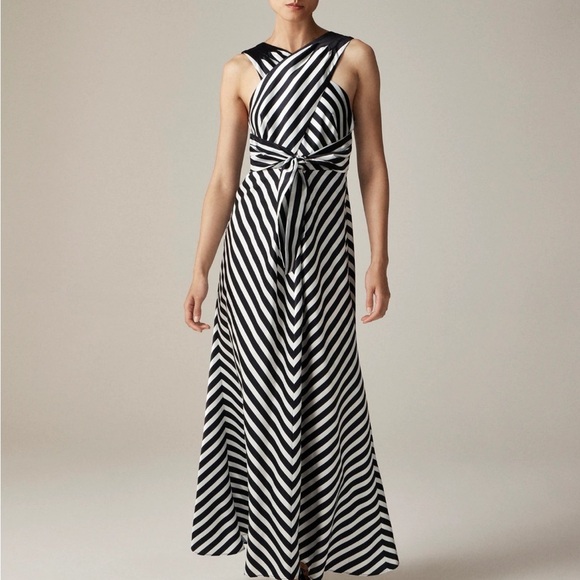 Christopher John Rogers X J.Crew cross-front maxi dress in stripe navy and white - Picture 1 of 13